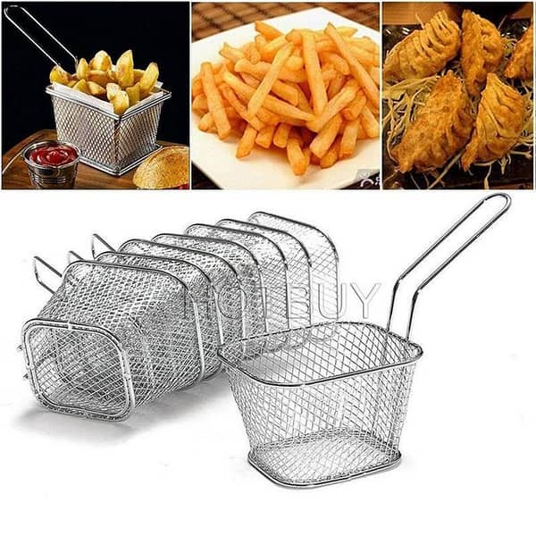 Stainless Steel Mini Frying Basket Mesh Portable French Fries Baskets Strainer Net Qualified Cooking Kitchen