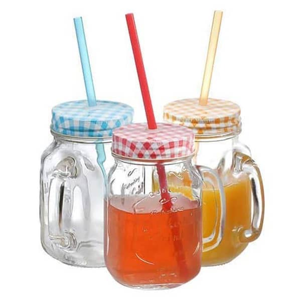 Glass Mason Jar with Straw, Lid, Handle Mug, Coffee Cup
