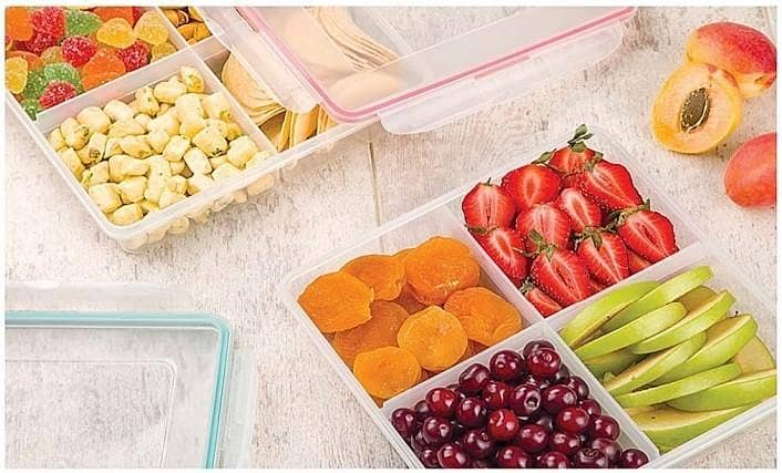 Multipurpose Food Container 4 Partition Transparent Boxes