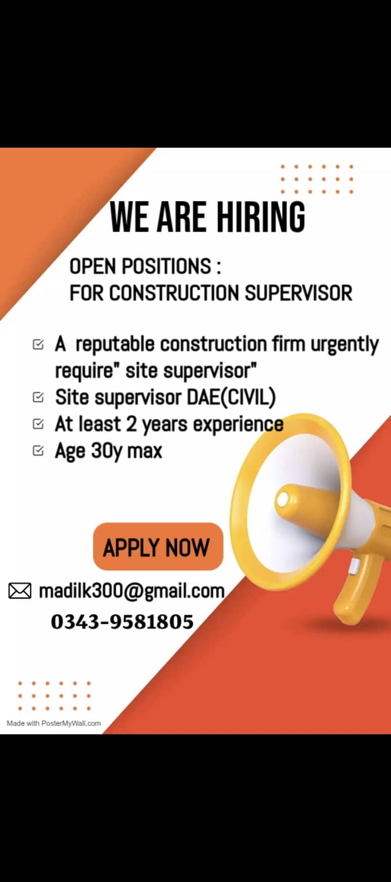 construction supervisor required 0