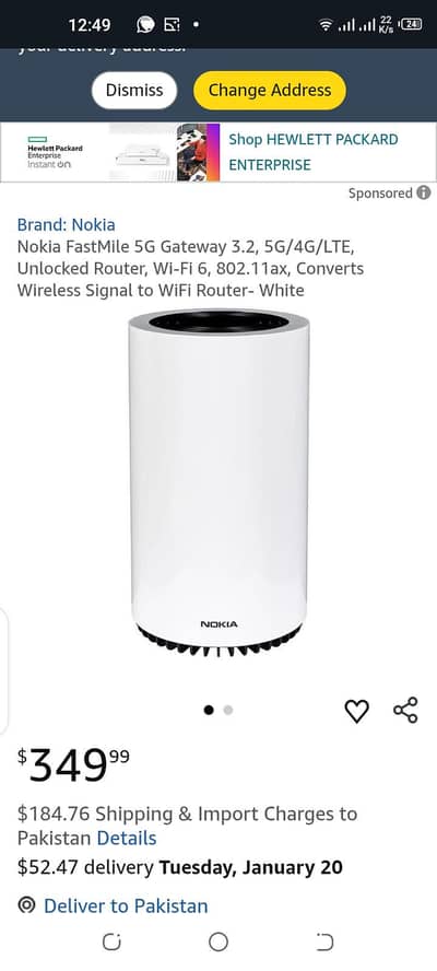 Nokia 5G sim wifi 6 touch screen router
