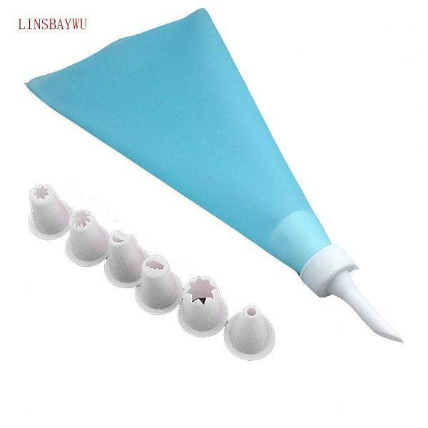 9PCS/SET 1 pc Silicone DIY Icing Piping Cream Pastry Bags + 7 pcs Plastic Nozzle Cake Decorating Tools Mould + 1 pc Coupler Converter