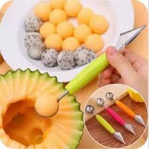 2 in 1 stainless steel melon baller kitchen cut watermelon carving knife double side fruit digging spoon ice cream platter spoon