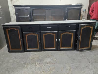 multiple cupboards + glass cabinet