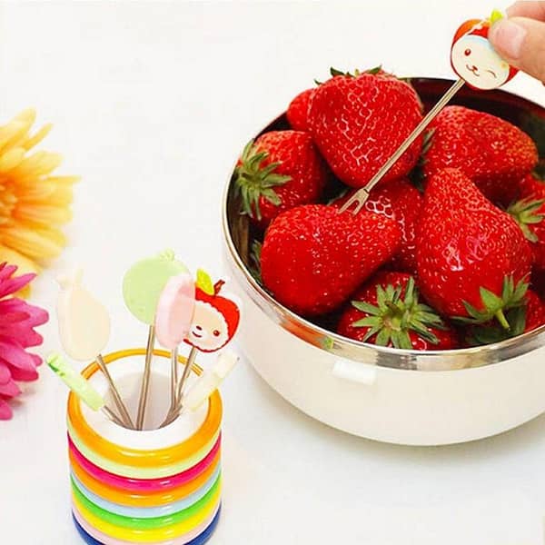 Set of 8 pcs Fun Shape Fruit Fork with Rings Stand - MultiColour