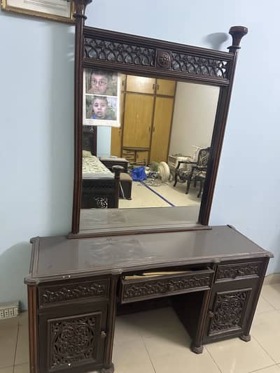 Wooden style bed and dressing and chairs