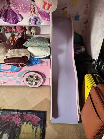 Girls Barbie bed with slide and clothing space with stairs