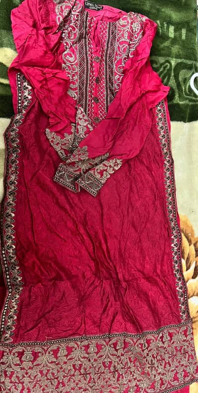 raw silk 3 pcs party wear lime light branded new condition