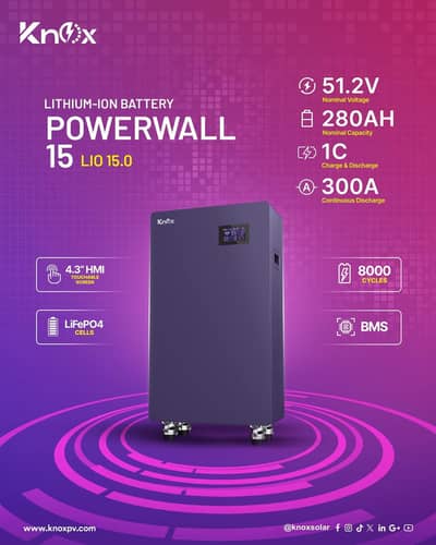 Knox PowerWall 15 LIO 15.0 51.2V 280AH Lithium Ion Battery