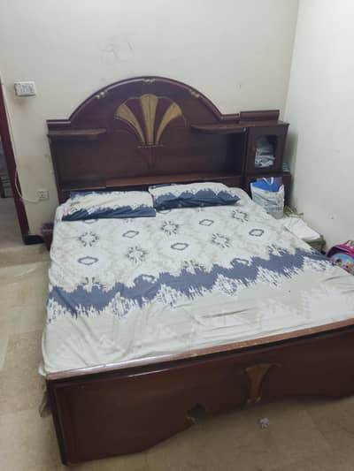 Wooden bed with dressing table and 2x side tables