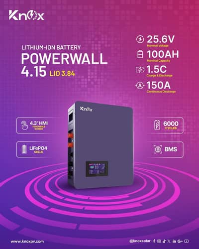 Knox PowerWall 4.15  LIO 3.84 25.6V 100AH Lithium Ion Battery