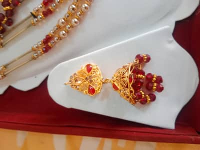 Red & gold bridal necklace set