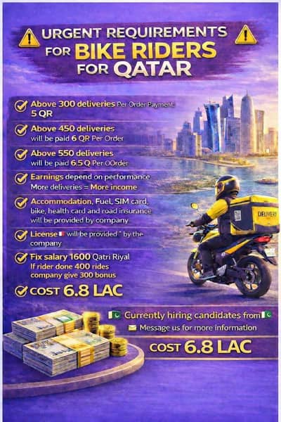 we are hiring overseas Pakistani for qatar bike rider job