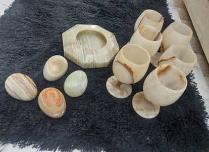 Marble glasses and ash tray