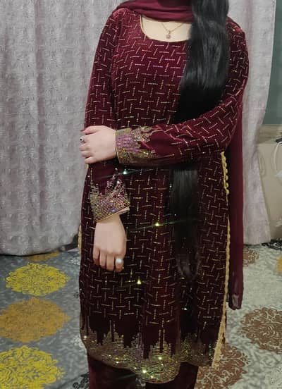 Velvet beautiful stitched dress,just one Time weared,