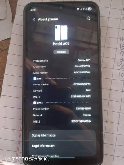 Samsung a07 ha ya 10 by 10 with box and cable
