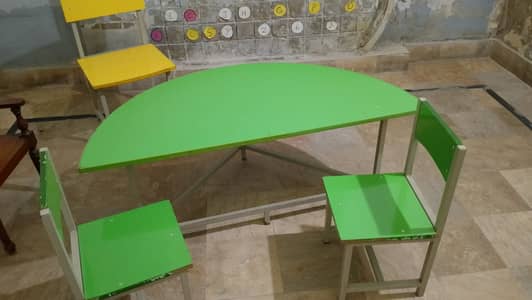 School Kids Chairs & Tables – Steel Frame with Wooden Seats | 2–5 yrs
