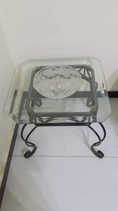 Cast iron center table with 2 side tables