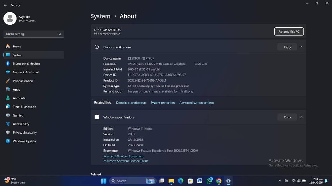 HP laptop AMD processor 3