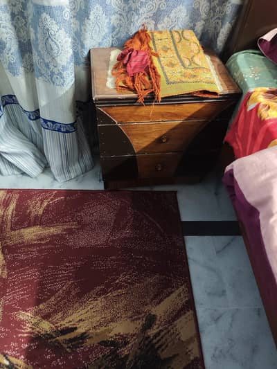 solid wood kind size bed with mattress and one side table