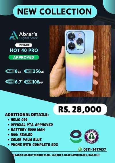 Infinix Hot 40 Pro – 8GB RAM | 256GB Storage | PTA Approved