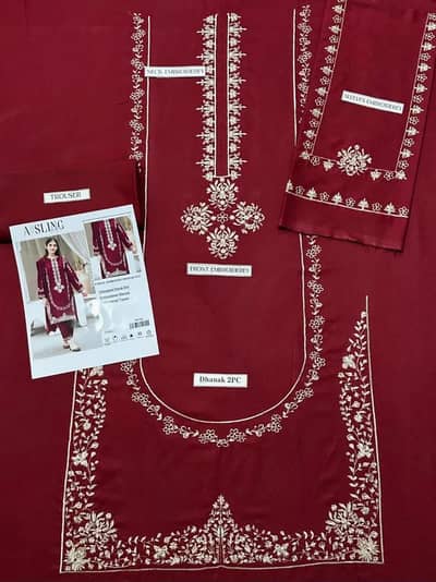 2 PC woman's Unstitched embroidered  suit.