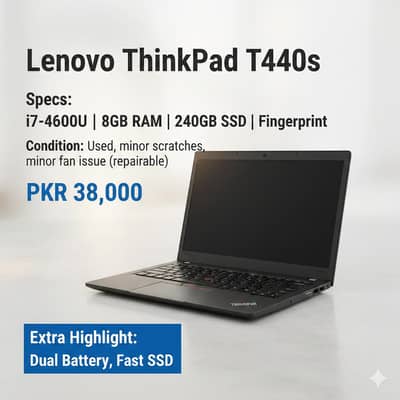Lenovo Thinkpad T440s | Core I7-4600U | 8GB RAM | SSD 240GB |