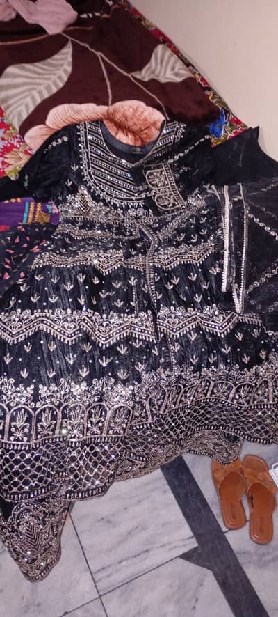 Luxury Black Traditional Dress – Handcrafted Gold & silver threadwork