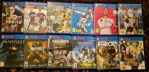 PS4 Games( Fifa, Call of duty, Injustice, Naruto, Horizon, UFC),