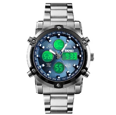Skmei silver watch with blue dial