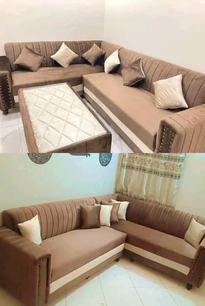 L shape 6seater sofa or 3)2/1 sofa dono may say Jo Marzi kar lo 6seate