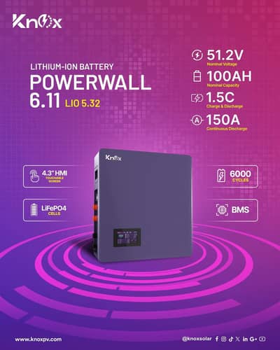 Knox PowerWall 6.11 LIO 5.32 100AH 51.2V Lithium Ion Battery