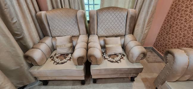 7 seater sofa set with table and curtains