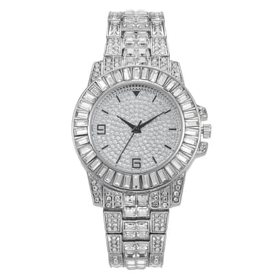 Luxury Silver Crystal Studded Wrist Watch for women