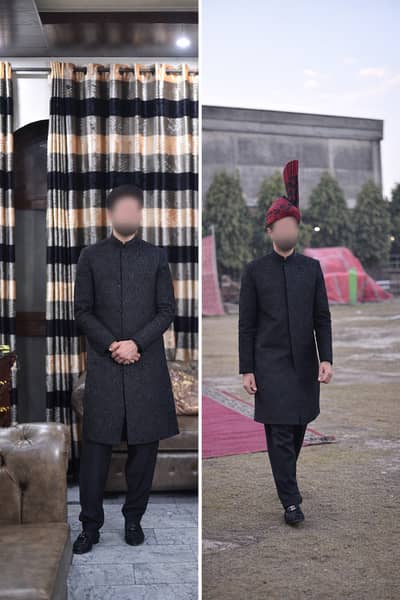 Black sherwani with tila embroidery