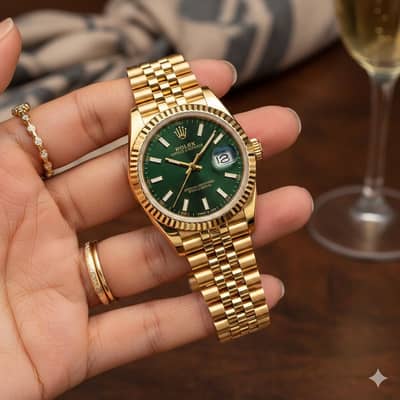 Rolex Date Just Green Dail golden watch for sale