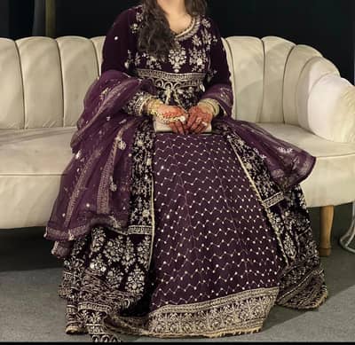 Asim Jofa Maxi with lehnga plum colour
