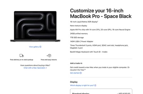 New MacBook Pro 16" M4 Pro Nano Diaplay Ram 24 SSD 1TB Apple Warranty