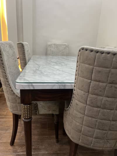 Luxury 6 Seater Marble Dining Table / table / with Upholstered Chairs