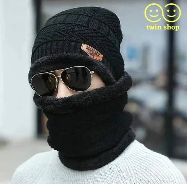Winter Wool Cap with Neck Warmer Set | Thermal Beanie & Scarf Combo for Men and Women