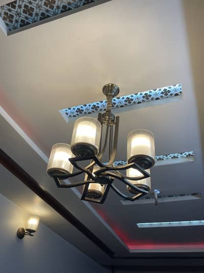 Complete Chandelier & Wall Globe Set – 5 Light Fanoos + 4 Wall Lights