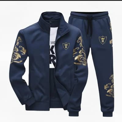 2 pcs men's fleece zipper track suite