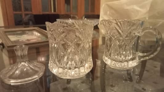 Crystal pourer and spooner set