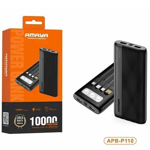 Amaya APB-P110 12W 10000mAh Power Bank With Built-in Cables