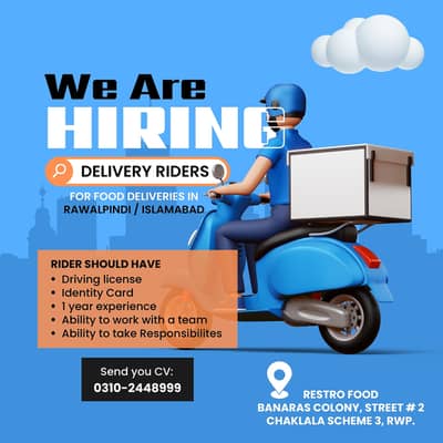 We are Hiring Rider for food Deliveries in Islamabad and Rawalpindi