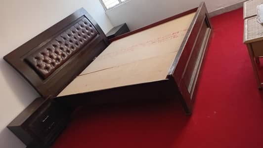 Rabbit king size wooden bed with 2 side tables