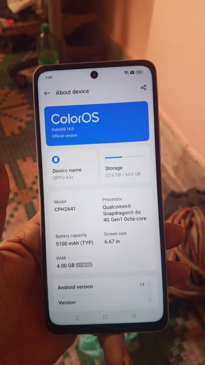 oppo a3x 4+4gb rom 64gb memory set and charger all o. k box miss hai