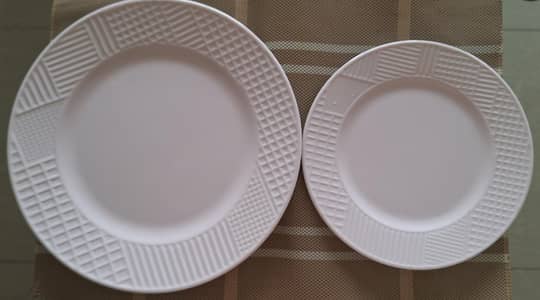 Double glazed embossed white melamine dinner plates