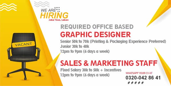 Graphic Designer & Sales & Marketing Staff Required