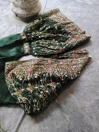 green sharara full hand made work